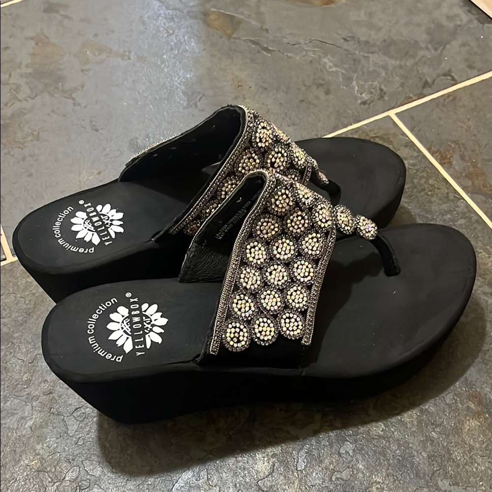 Yellow Box Black Rhinestone Sandals
